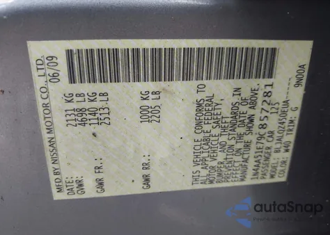 2009 Nissan Maxima 3.5 S из США, поврежденный, VIN 1N4AA51E79C857281